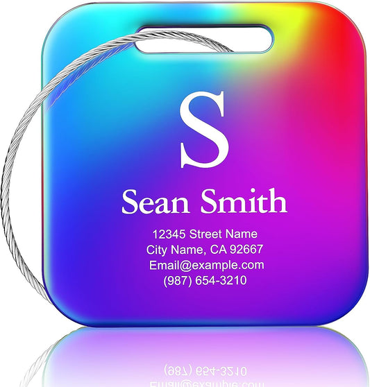 Luggage Tags for Suitcase - Personalized Engraved Stainless Steel Rainbows Tag for Cruise Travel - Custom Name Tags Suitable for Bags and Backpacks