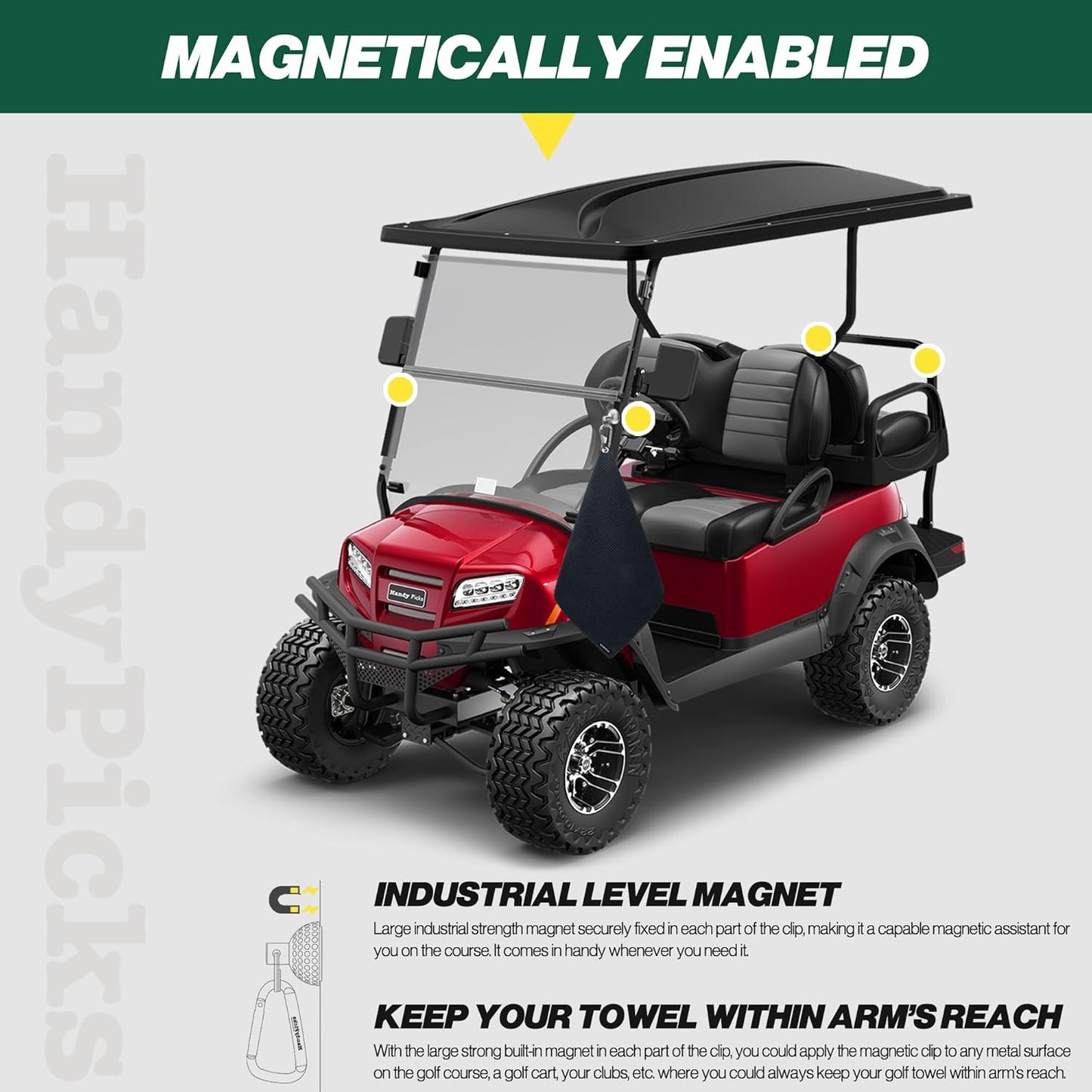 Handy Picks Magnetic Clip for Golf Towels, Original Mini Golf Ball Design, Industrial Neodymium Magnet for Strong Hold to Cart or Clubs, Essential Golf Accessory for Golf Lovers