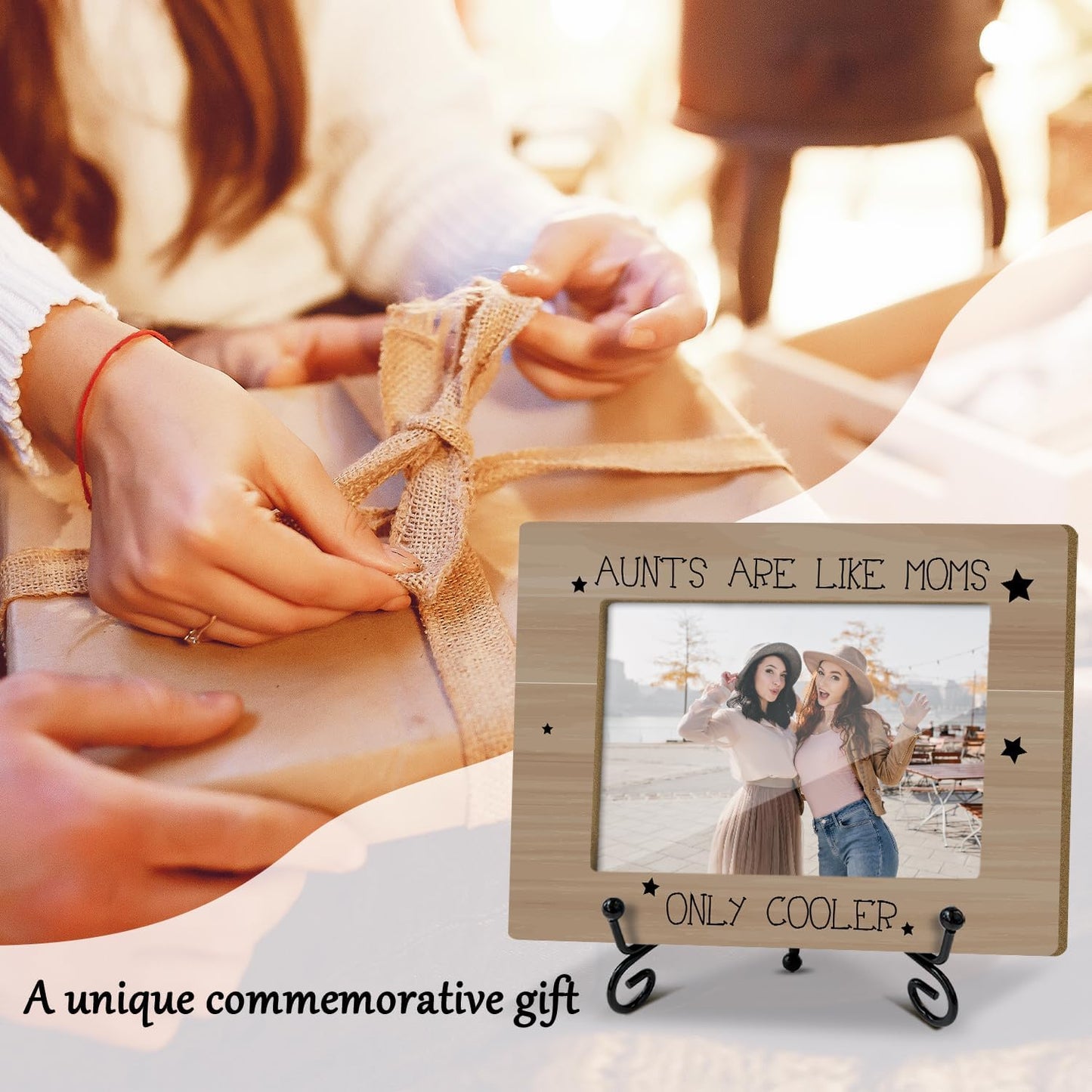Aunt Picture Frame, Wooden Photo Frame with Stand, Auntie Gifts Birthday Gifts for Women Aunt Auntie Mom Sister, Home Office Desk Decor Photo Frame Tabletop Display -xk27