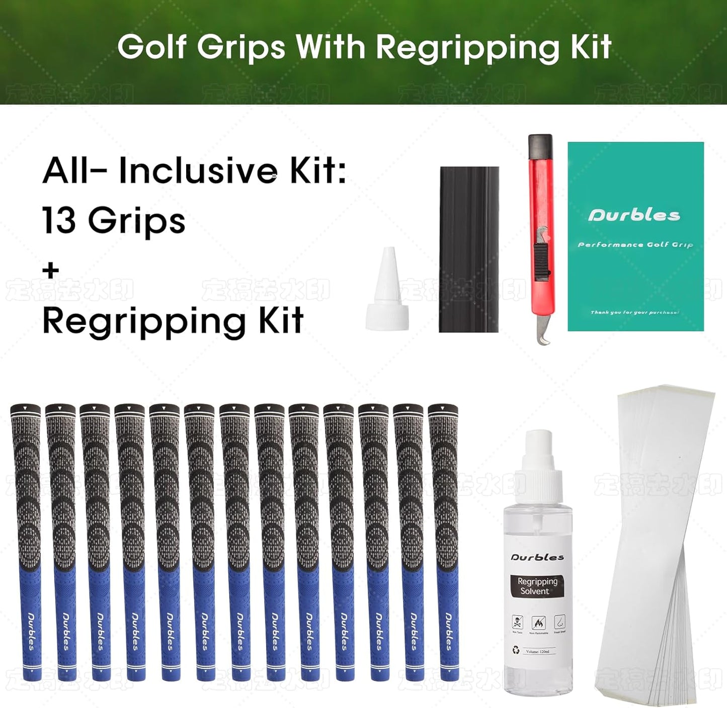 Golf Grips with Regripping Kit – All Weather Multi-Compound Golf Club Grips for Men & Women – Corded Rubber Grip Set – Standard & Midsize Wood and Iron Grip Kit – All Level Golfing Accessories