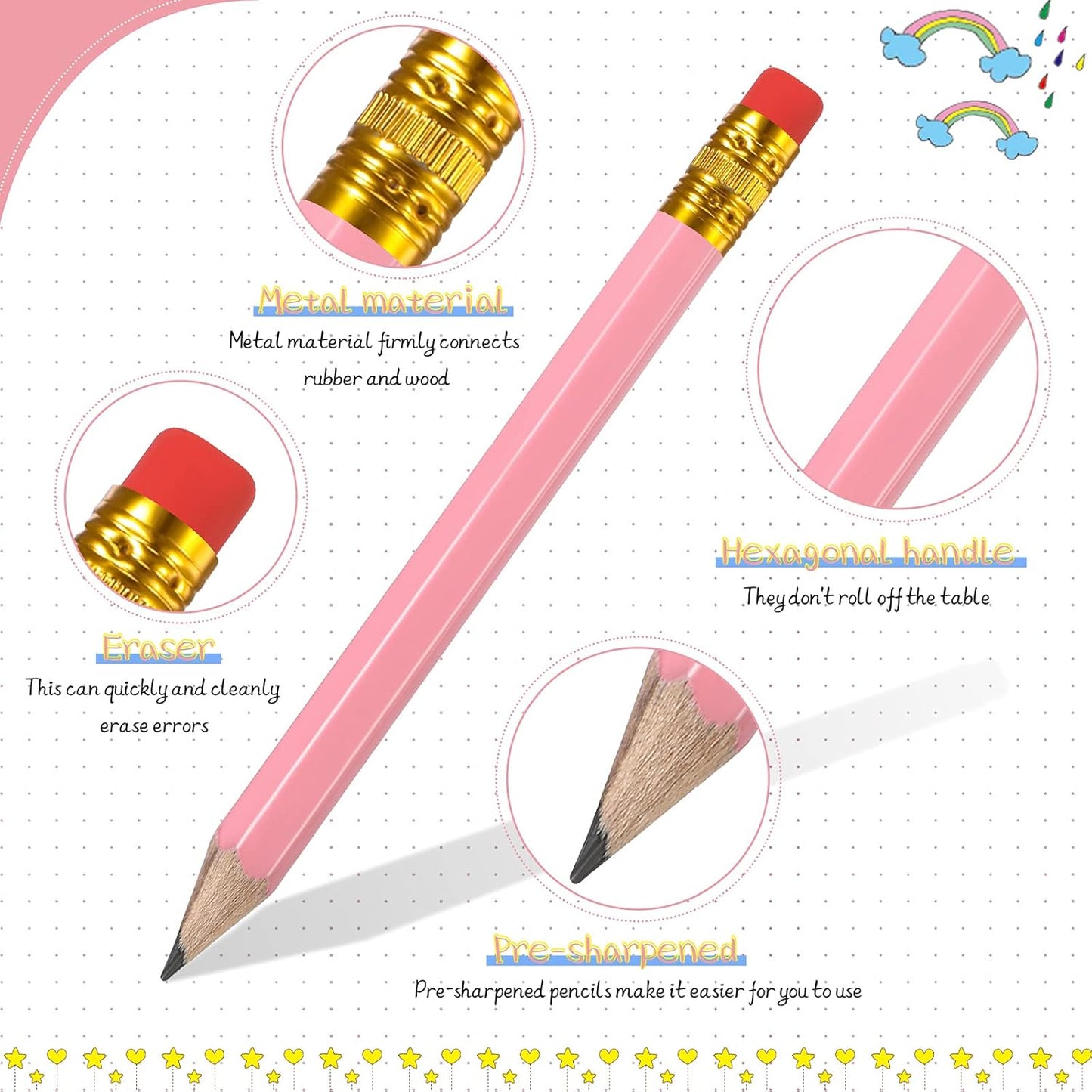 Zonon 48 Pieces Golf Pencils Mini Half Pencils with Eraser Short with Erasers Bulk Small for Kids HB Wedding Bridal School Office Writing Drawing Pocket(Pink)