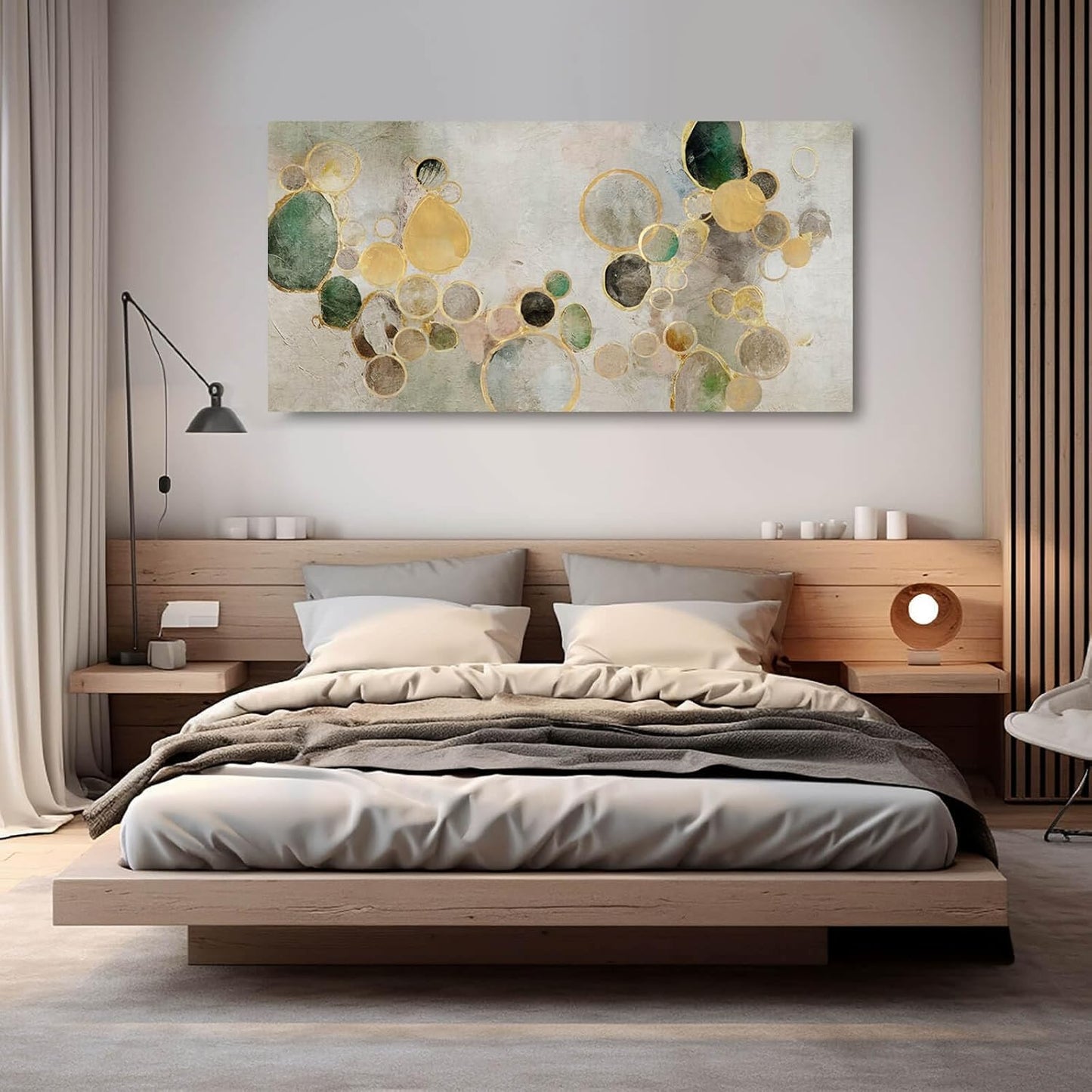 YJYart Large Abstract Canvas Wall Art Green and Gold Decorative Painting 29"x58" Picture Prints Colorful Canvas Wall Art for Kitchen Office Bedroom