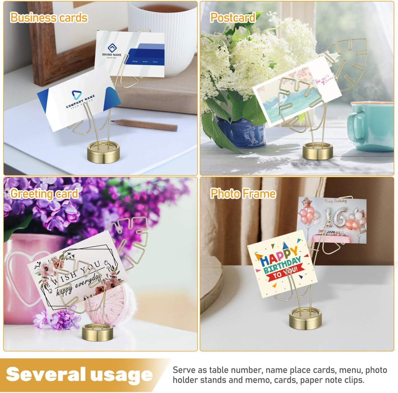 NUOBESTY Gold Card Clip Holder Turtle Leaf Shapes Photo Display Stand Memo Note Message Cards Display Pick Stand for Home Party