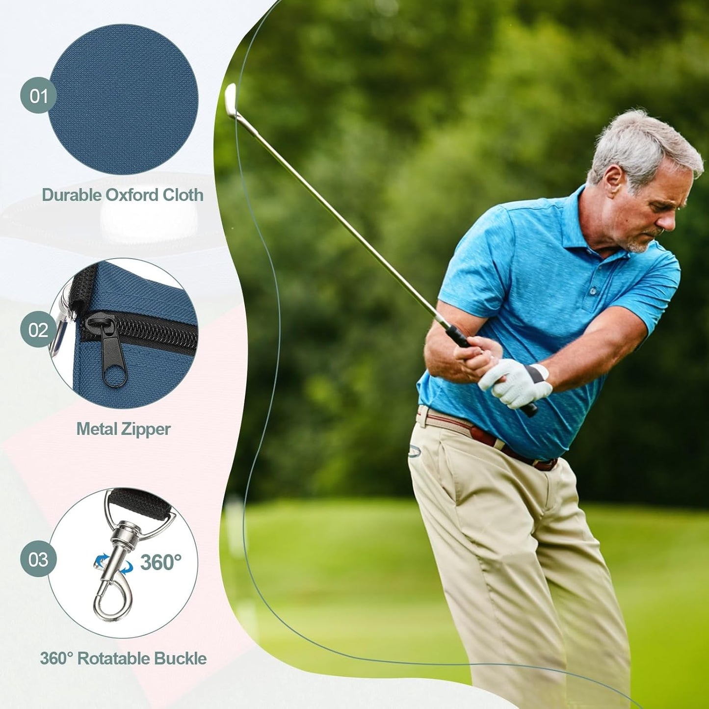 uxcell Golf Tee Pouch, Professional Zipper Golf Tee Bag Accessories Pocket Gear Clip Bag with Metal Lobster Claw Clip Organizer Storage Bags for Men and Women