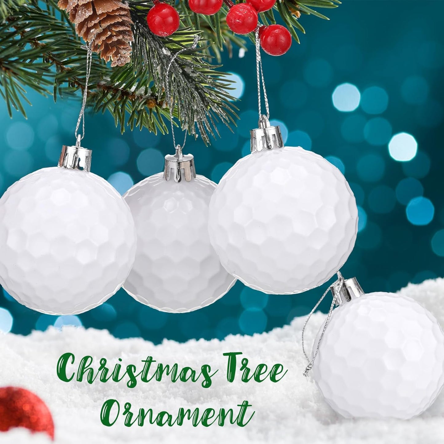 Leitee 12 Pcs Christmas Plastic Golf Ball 2.36 Inch Xmas Tree Ornaments with Hanging Loop Sports Theme Decorative Hanging Ornaments for Holiday Party Christmas Tree Home