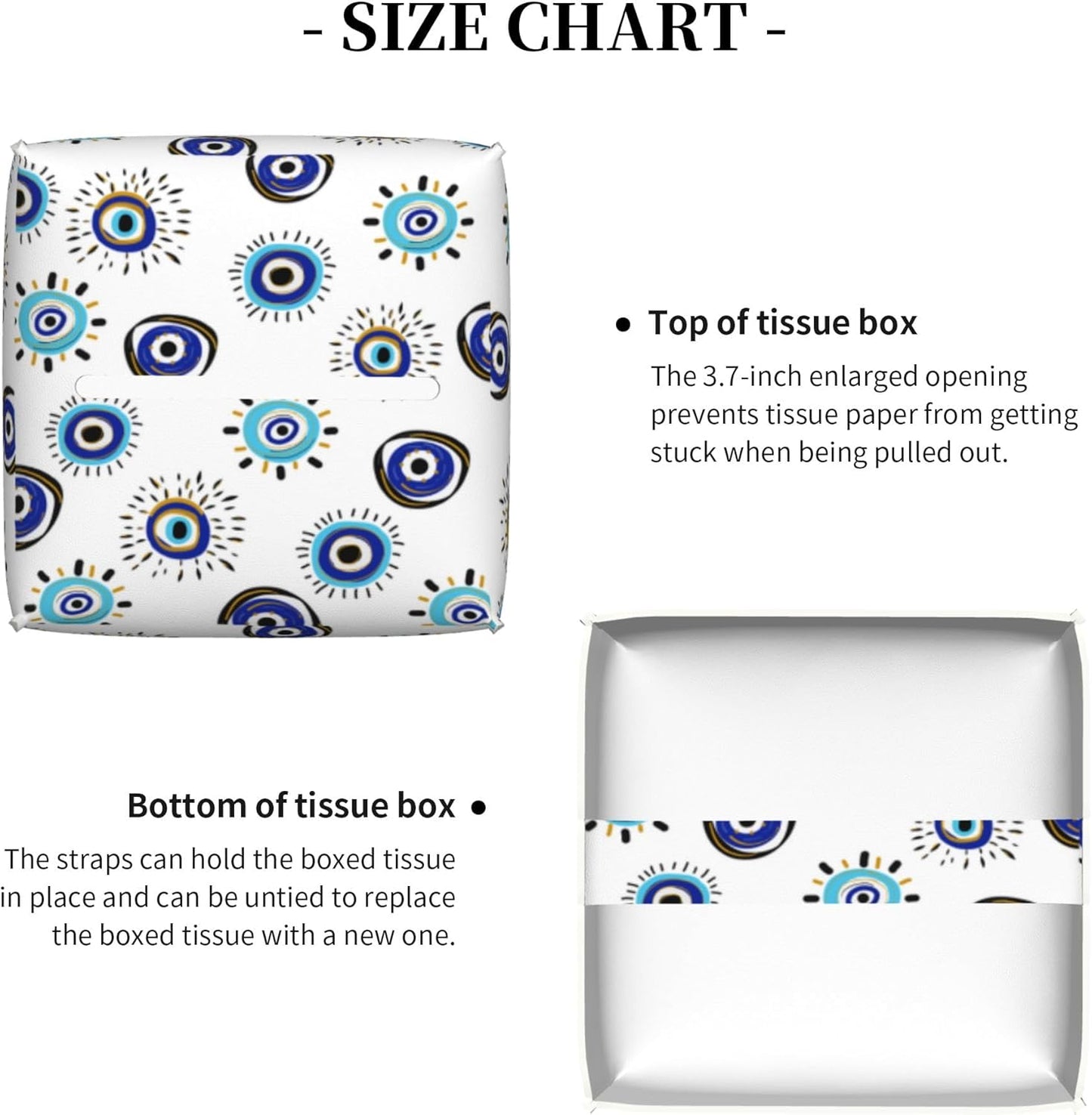 Evil Eye Tissue Box Cover Leather Tissue Box Holder Square Facial Paper Organizer Dispenser for Bathroom Kitchen Bedroom Vanity Countertop Night Stands