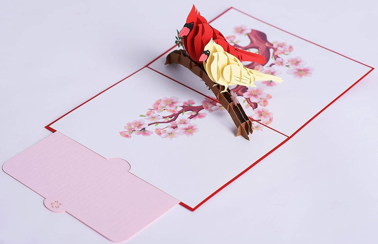 3D Popup Card of Cardinal Bird Couple, Paper Art & Handicraft, Greeting Card, Birthday, Anniversary, Christmas, Mothers Day, Fathers Day Card, Handmade Gift For Mom, Dad, Wife, Husband