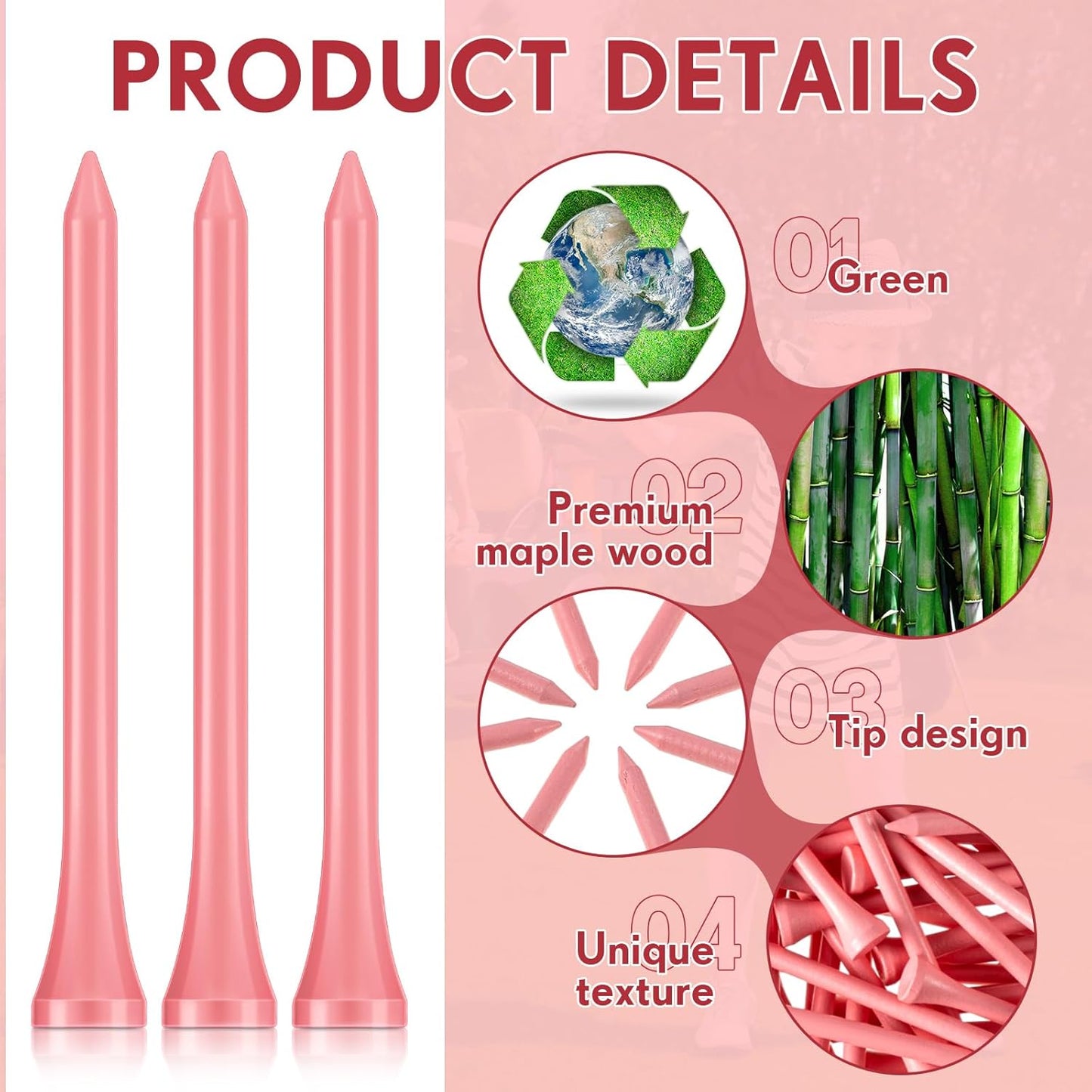 Jenaai 200 Pcs Golf Tees Bamboo Golf Tees Professional Golf Tees Bulk for Women Golf Club Accessories