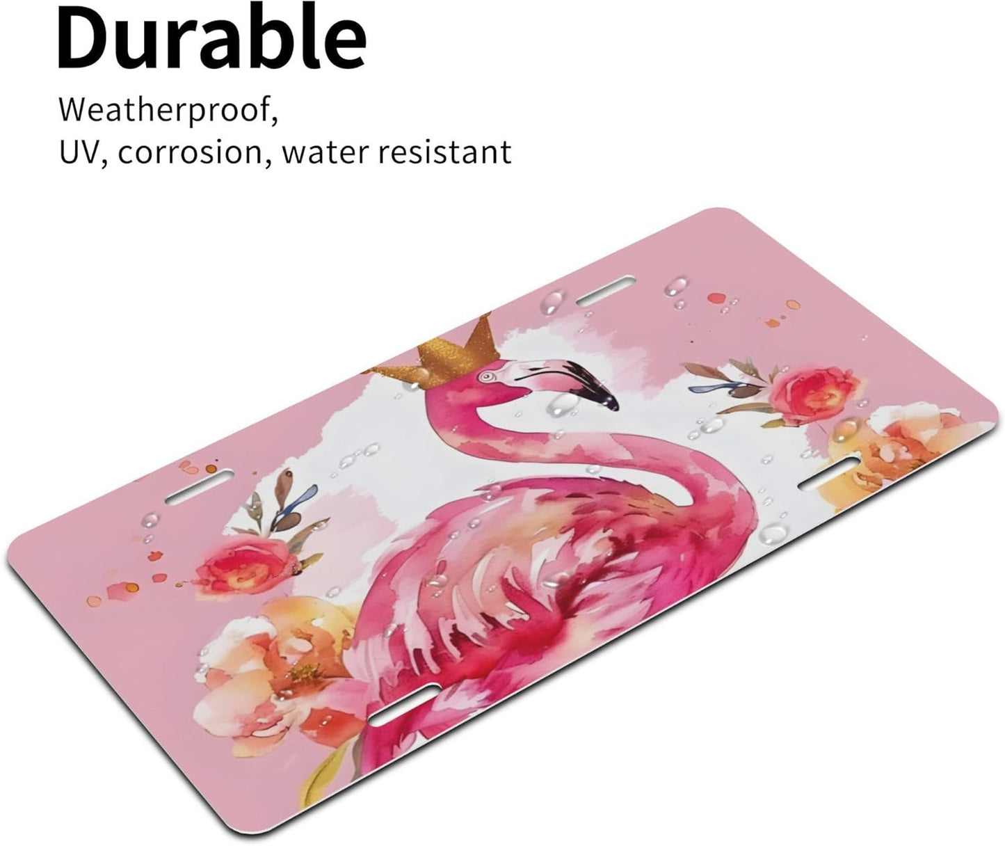 Front License Plate for Car Designs Pink Animal Flamingo Flower Stainless License Plate Cover Holder for Men Women Metal Aluminum Decorative Accessory Vanity Tag Standard 6 X 12 Inch (4 Holes)