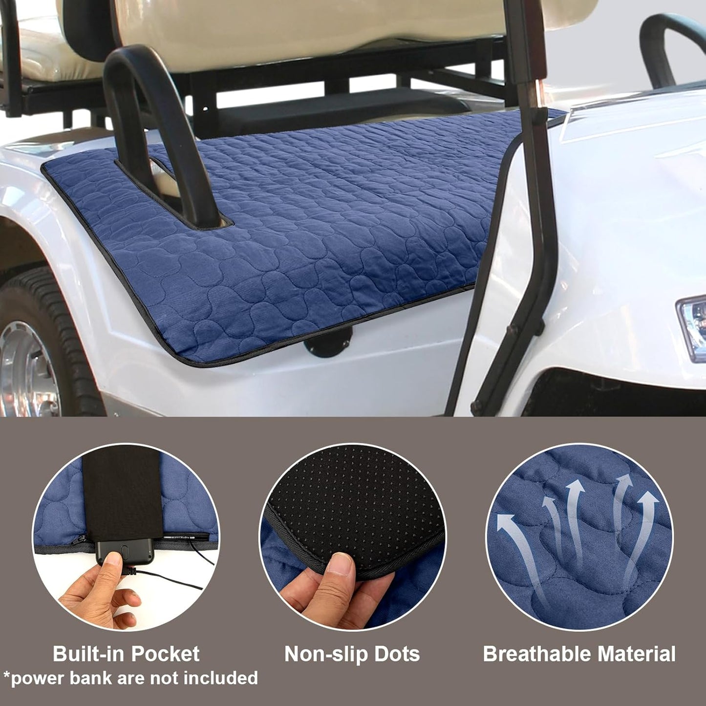 TUYU Heated Golf Cart Seat Cover,Non-Slip Winter Golf Cart Seat Warmer Towel Blanket for 2-Person Seats Club Car, Golf Cart Accessories Gift for Men.52 * 32 inch. Keeps Warm and Clean