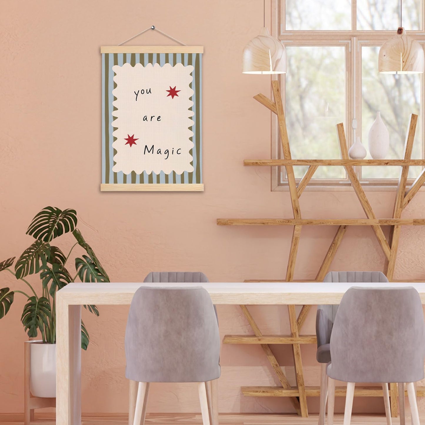 pouep You Are Magic Kids Nursery Wall Art Poster, Inspirational Positive Quote Neutral Striped Canvas Prints Wall Decor for Kids Boys Girls Bedroom Nursery Playroom, 12x16 Inches