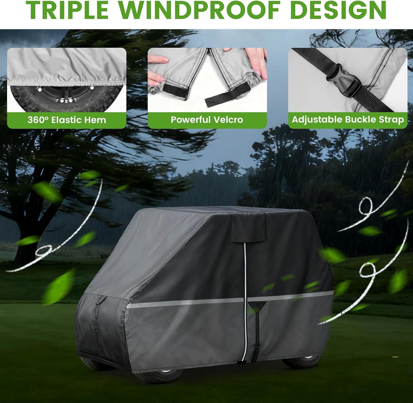Waterproof Golf Cart Cover - Heavy Duty 420D Oxford Fabric, Universal Fit for 2+2/4 Passenger Yamaha/Club Car/EZGO, All-Weather Protection