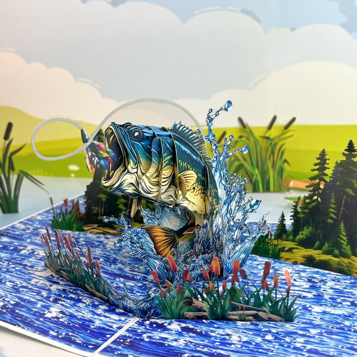 4BO Pop Up Fathers Day Card Fishing, 3D Bass Fishing Birthday Card For Husband, Dad, Men, Dad, Son, Brother, Grandpa; Fish Gilfts for Father's Day, Retirement, Thank You, Retirement