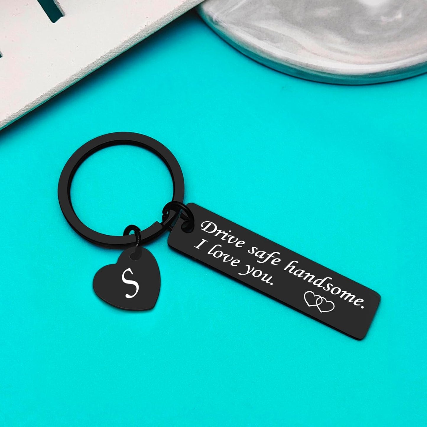 Xiahuyu Drive Safe Keychain for Him Boyfriend Husband 26 Letter Keychain Gift for Men Dad Son Brother Christmas Birthday