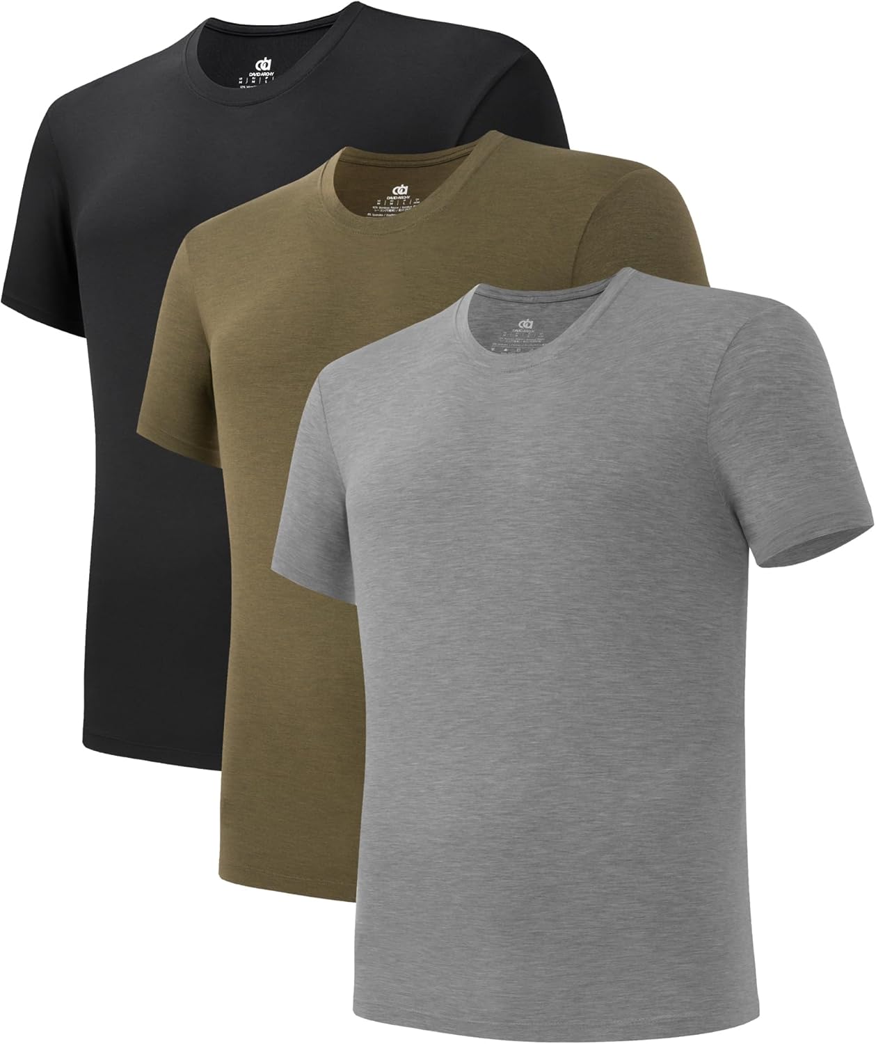 DAVID ARCHY Men's Undershirt Bamboo Rayon Moisture-Wicking Crewneck T-Shirts Stretch Tees for Men, 3 or 5 Pack