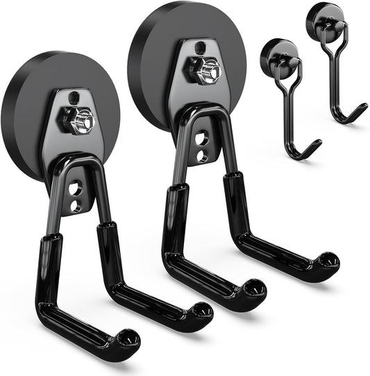 3-H Heavy Duty Magnet Garage Hooks 2 Pack, Large Strong Magnetic Hooks for Hanging Cordless Power Drill, Utility Magnetic Tool Holder for Metal Cabinet, Steel Pegboard, Toolbox, Garage(Black)