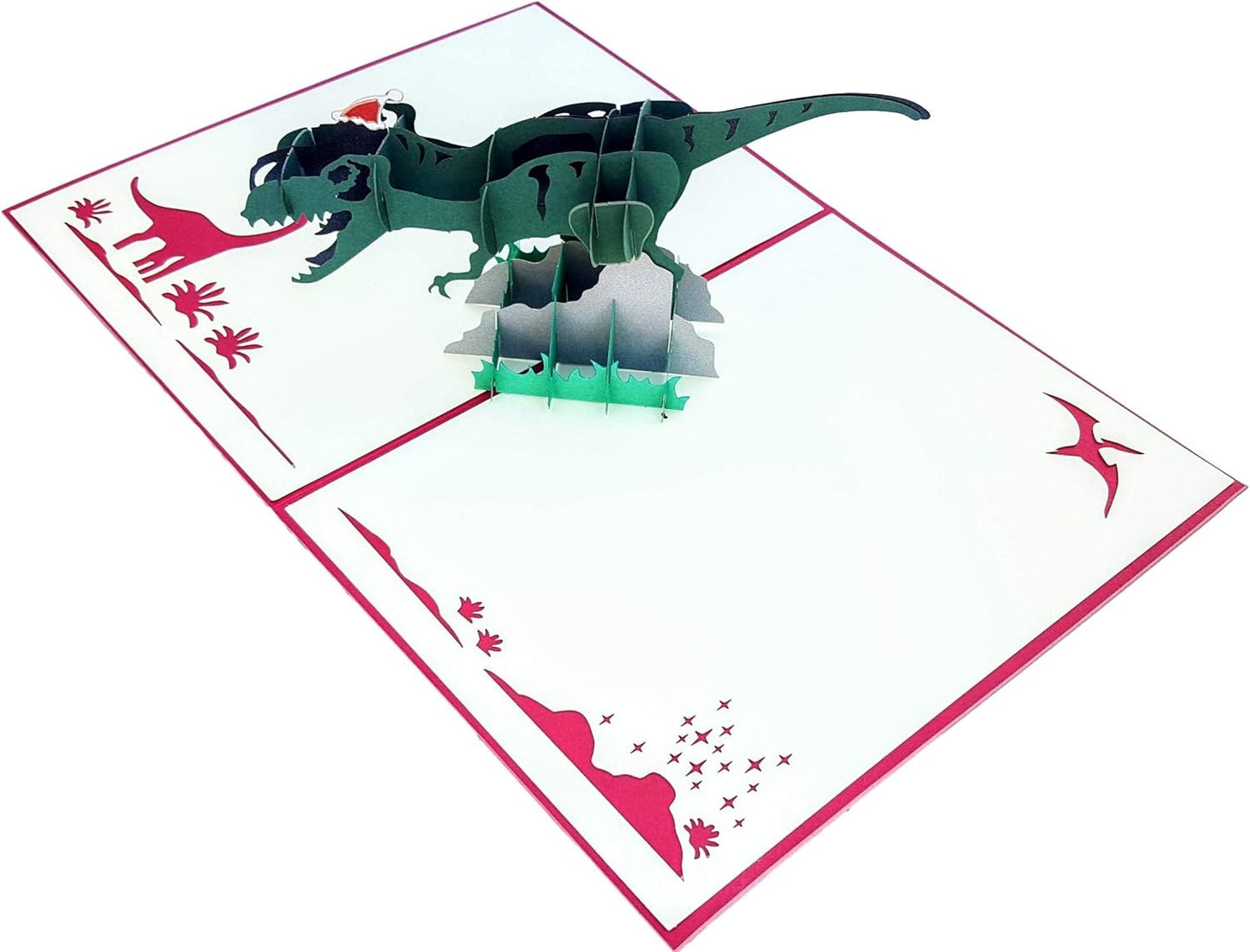 iGifts And Cards Funny Christmas Dinosaur 3D Pop-Up Card – Santa Hat T-Rex with Gifts & Candy Canes – Holiday Greeting for Kids, Dinosaur Lovers, Friends, Coworkers – 6x8 Inches