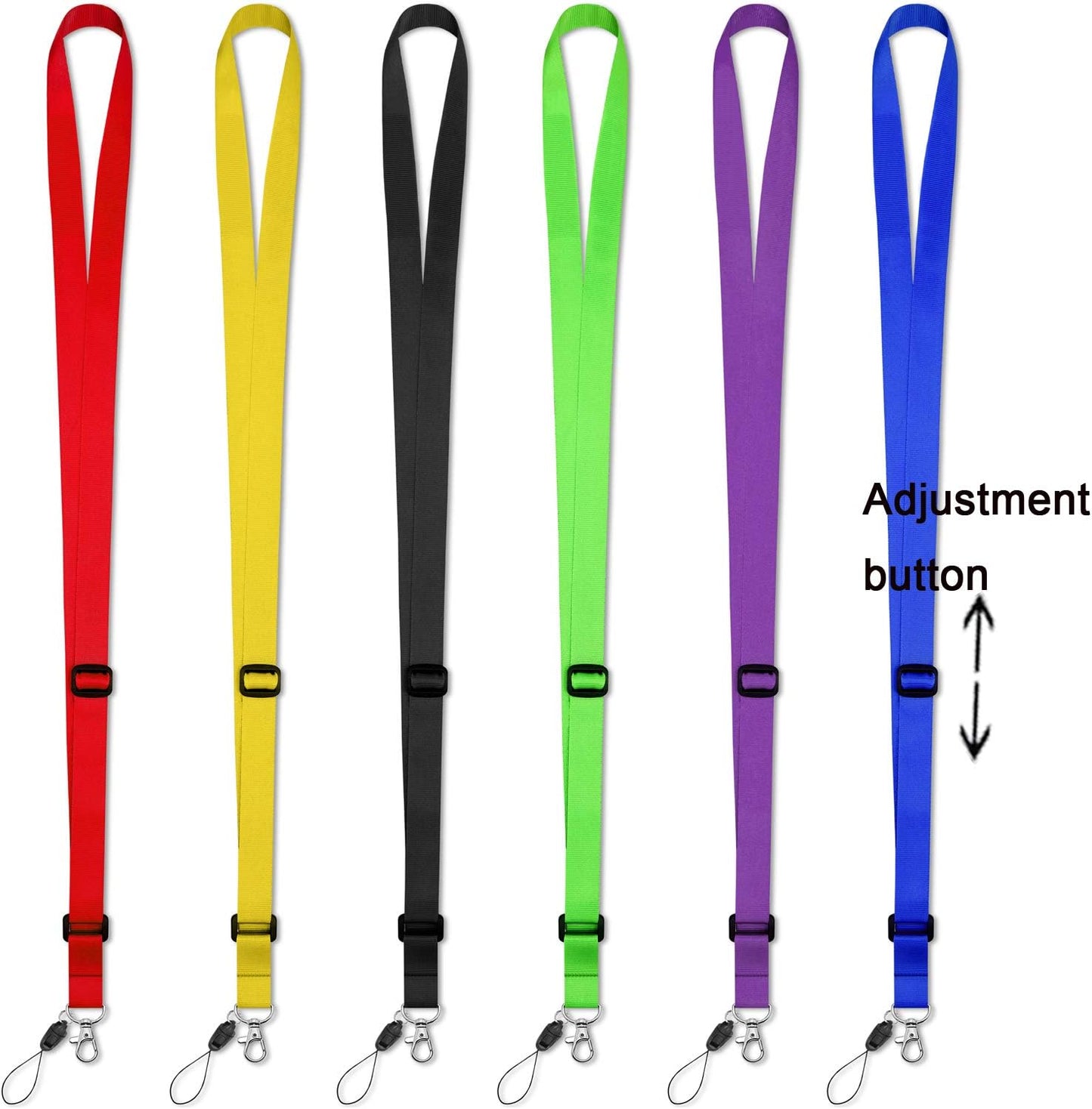 AMUU 6 Pack Lanyard Adjustable 6 Colors Extend Length For ID Badges Holder,Women,Men,Keys,Cruise,Ship Name Tag Holder,Blue,Purple,Green,Black,Yellow,Red