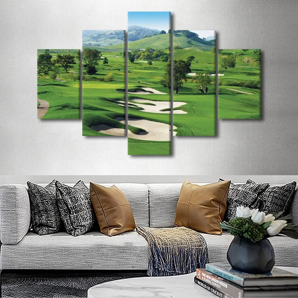 American Golf Course Wall Art CordeValle Green Golf Course Scenery Wall Art Canvas Print US USA Themed Home Decor Painting Poster 5 Panels for Living Room Bedroom Framed Ready to Hang - 60"W x 40"H