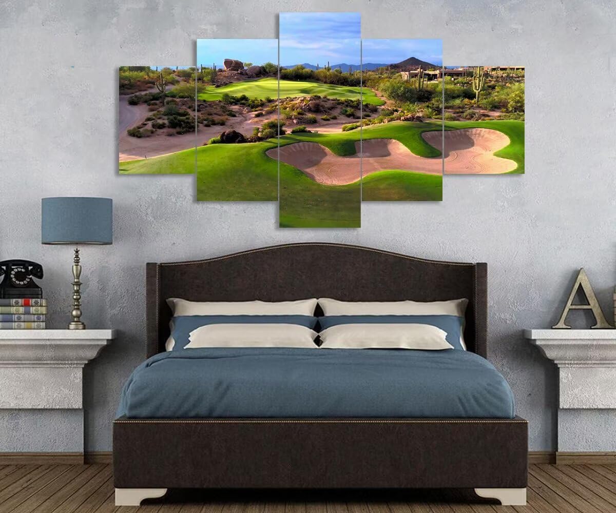 chenchenArt Arizona Desert Golf Course Wall Art for Living Room Bedroom Bathroom Home Decorations Arizona Golf Course Pictures Posters Canvas Prints Modern Artwork Framed Ready to Hang(60''W x 32''H)