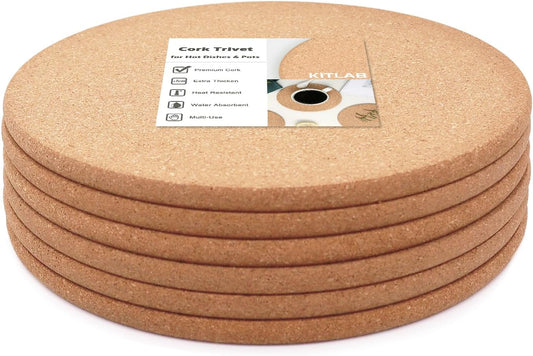 Cork Trivet, 6 Pcs High Density Thick Cork Trivets for Hot Dishes, 10 Inch Heat Resistant Multifunctional Coaster, Hot Pads for Table & Countertop