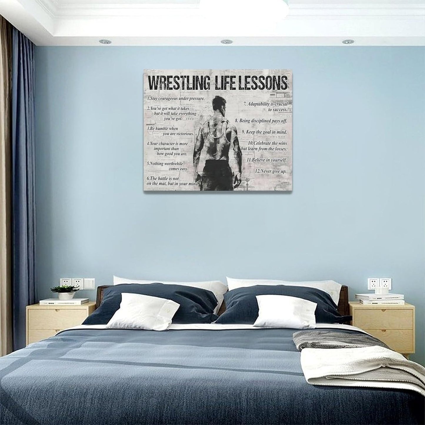 Wrestling Life Lessons Wall Art - Sports Sign Retro Poster for Boy Men - Motivational Decorations Canvas Print Painting Artwork for Bedroom Bathroom Living Room Gym 20"x16"