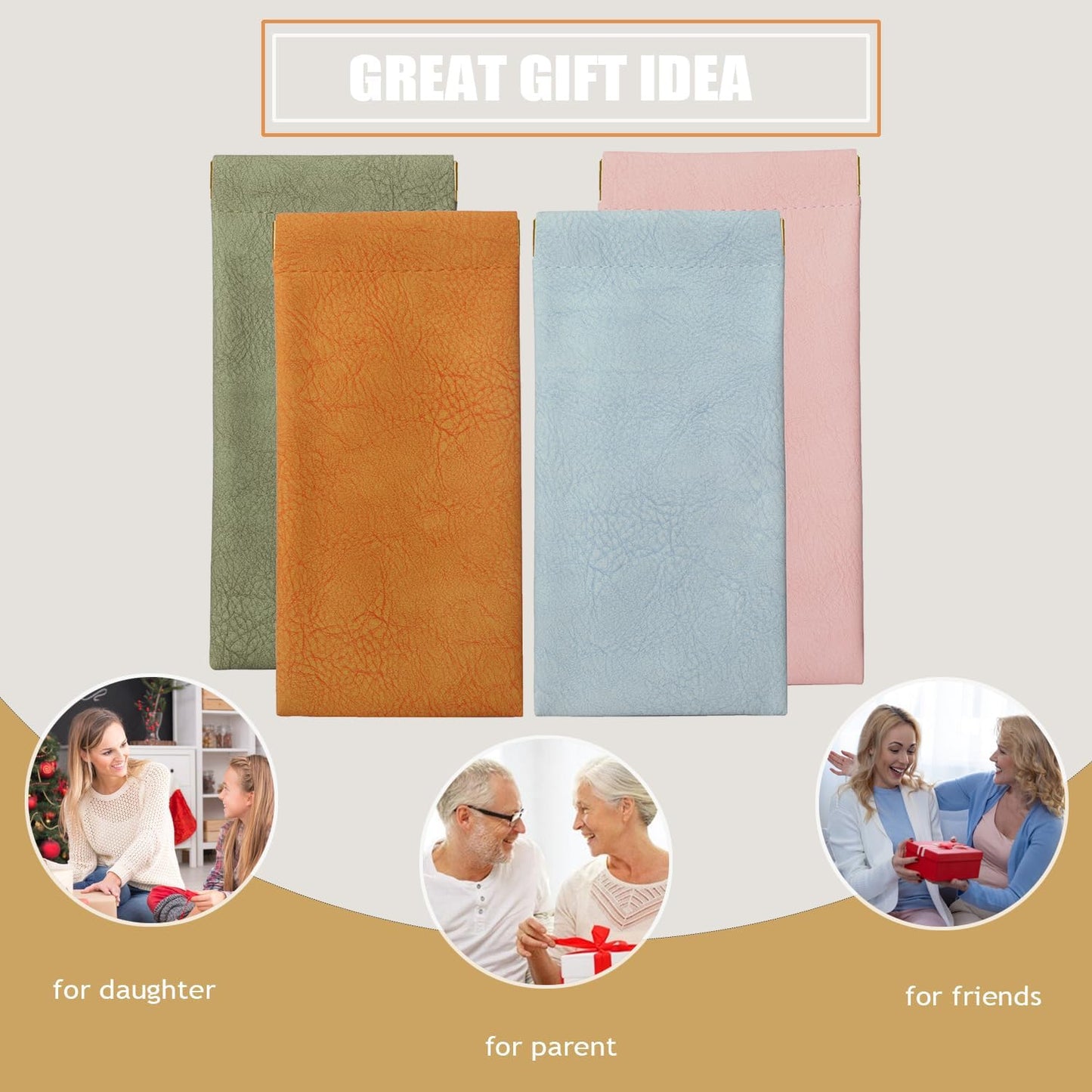 4 Pack Squeeze Top Glasses Case Soft Leather Eyeglasses Cases Sunglasses Pouch Portable Glasses Pouch Bags