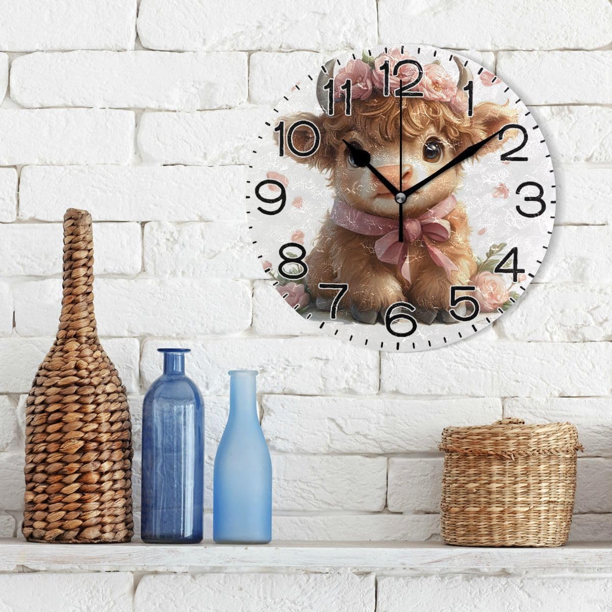 ALAZA Cute Highland Cow Wall Clock Battery Operated Non Ticking Silent Quartz Analog Rustic Farmhouse Round Clock Retro Decor for Home Kitchen Living Room Bathroom41