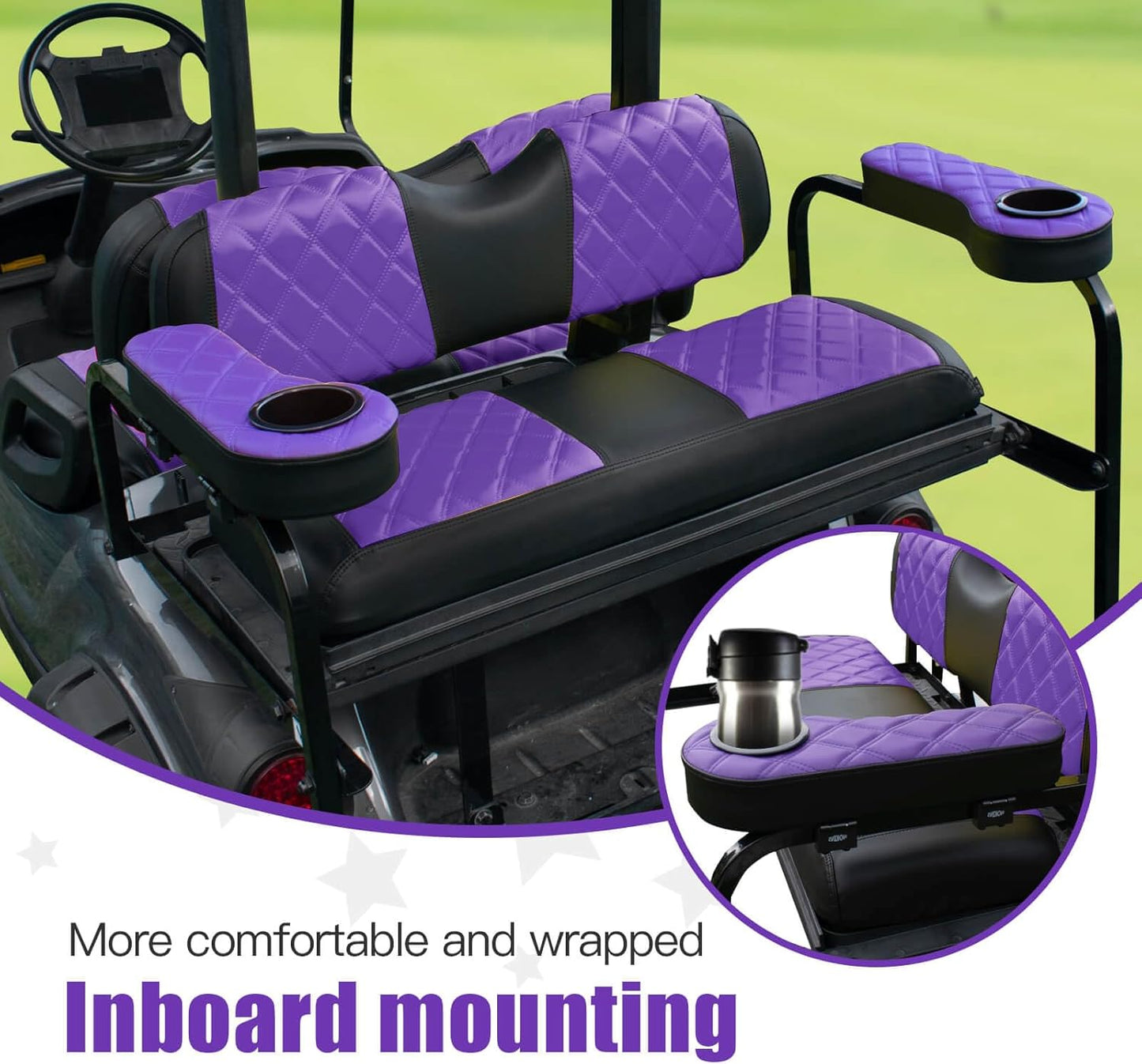 NOKINS Golf Cart Diamond Flip Armrest with Cup Holder, No Drilling Required, Golf Cart Folding Hinged Armrest, Inward Mount, for Club Car EzGo Yamaha Back Seat Kit