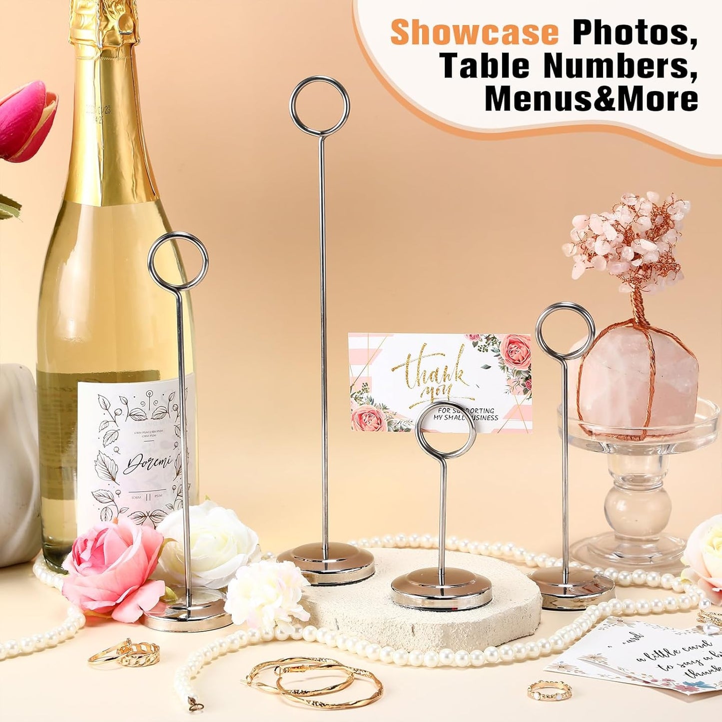 20 Pcs Table Number Holders 4/6/8/10 Inch Place Card Holder Stands Wire Photo Clips Metal Table Card Stands for Centerpieces, Photos, Food Signs, Birthdays, Weddings (Silver)
