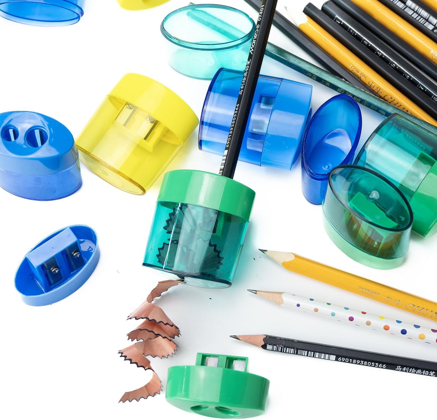 AUSTARK 24Pcs Pencil Sharpener Manual, Assorted Color Small Dual Hole Pencil Sharpeners Bulk with Lid for School Office Home (Oval-24)