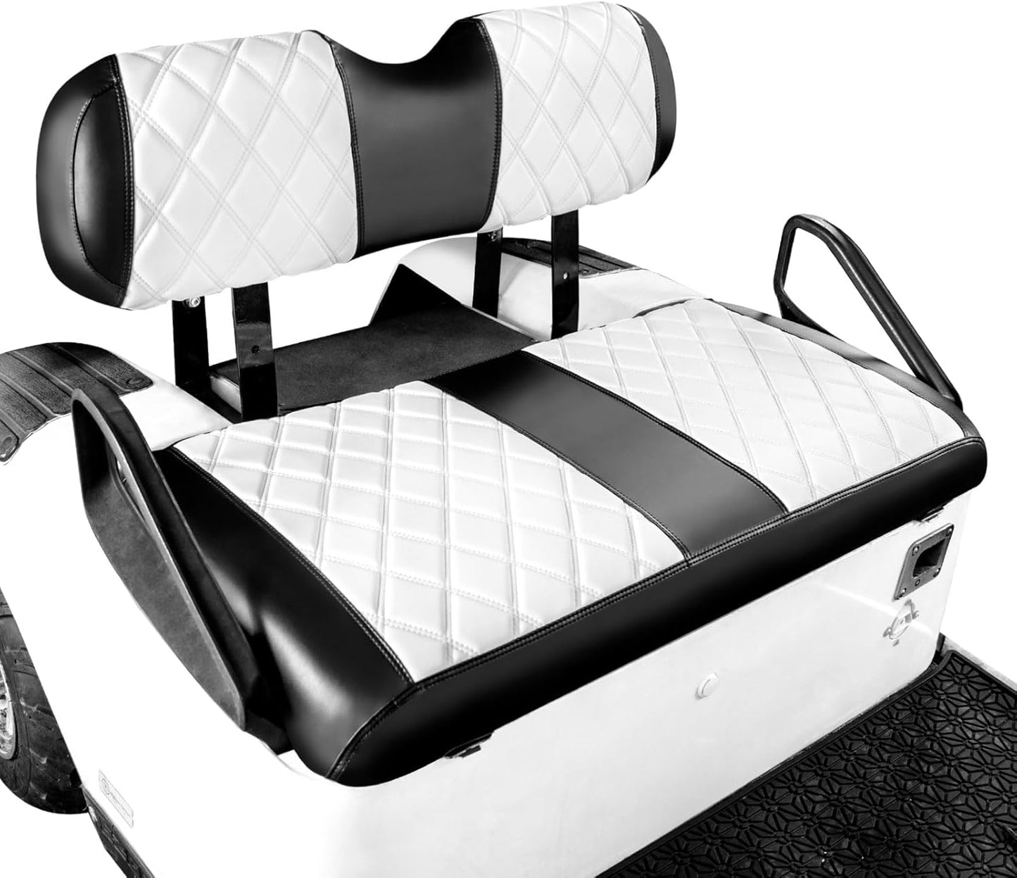NOKINS Golf Cart Diamond Seat Covers Kit, Fit for EZGO TXT 1994-2013/EZGO RXV OEM Standard Front Seat Cushion, Golf Cart Vinyl Seat Cover, No Nails Required (White and Black)