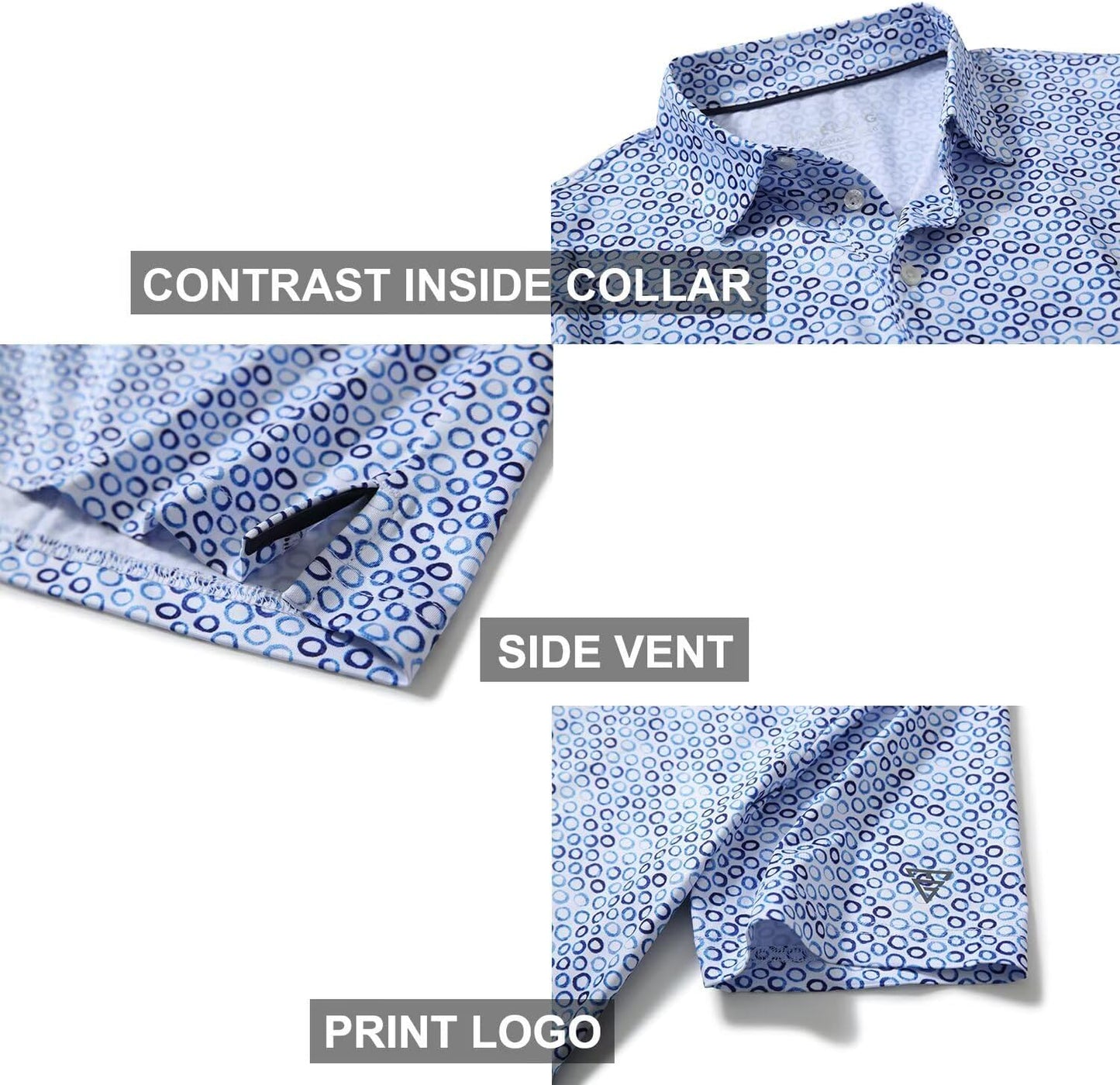 Golf Shirts for Men Dry Fit Short Sleeve Print Performance Moisture Wicking Polo Shirt