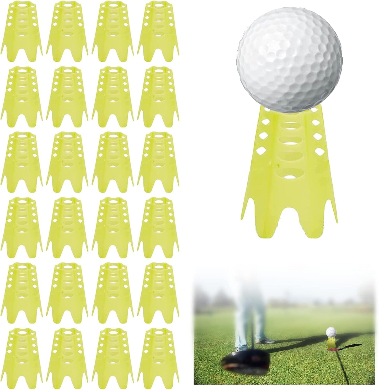Plastic Golf Tees, 24Pcs Golf Simulator Tees for Home, Outdoor Indoor Golf Tees Simulator Practice Training, Golf Mat Tees for Winter Turf and Driving Range (24pcs Yellow)