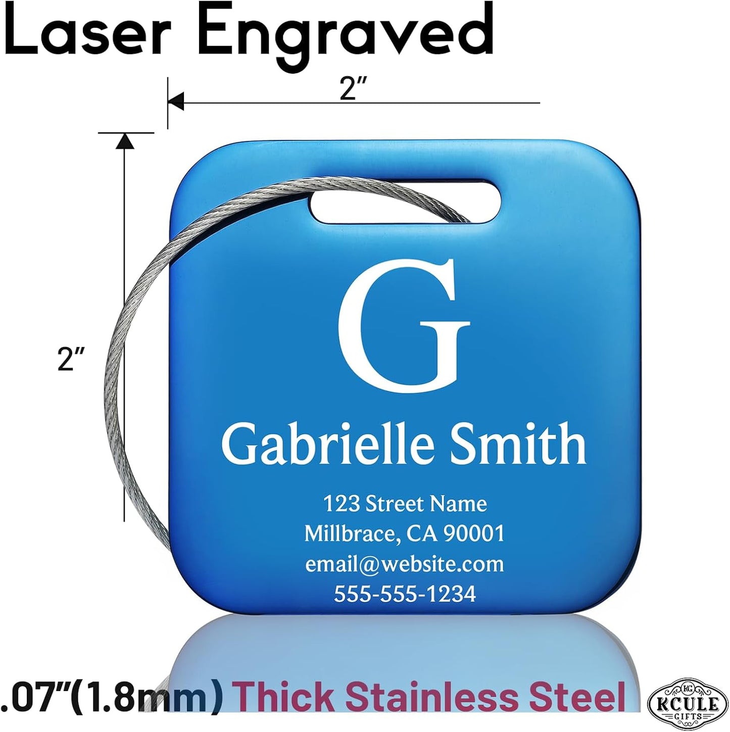 Customized Stainless Steel Luggage Tags: Personalize Your Suitcases, Backpacks, and Bags with Your Text (Blue)