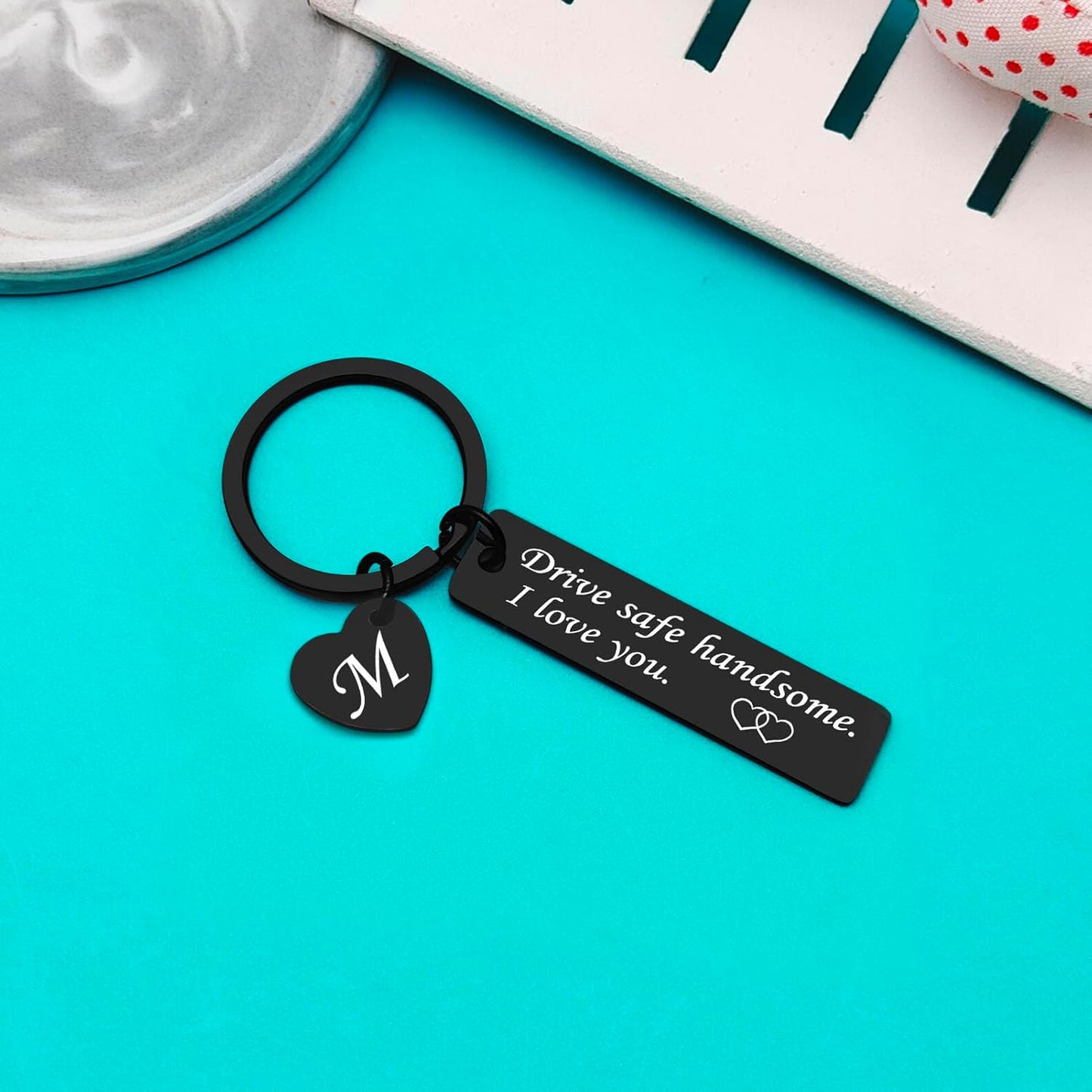 Xiahuyu Drive Safe Keychain for Him Boyfriend Husband 26 Letter Keychain Gift for Men Dad Son Brother Christmas Birthday