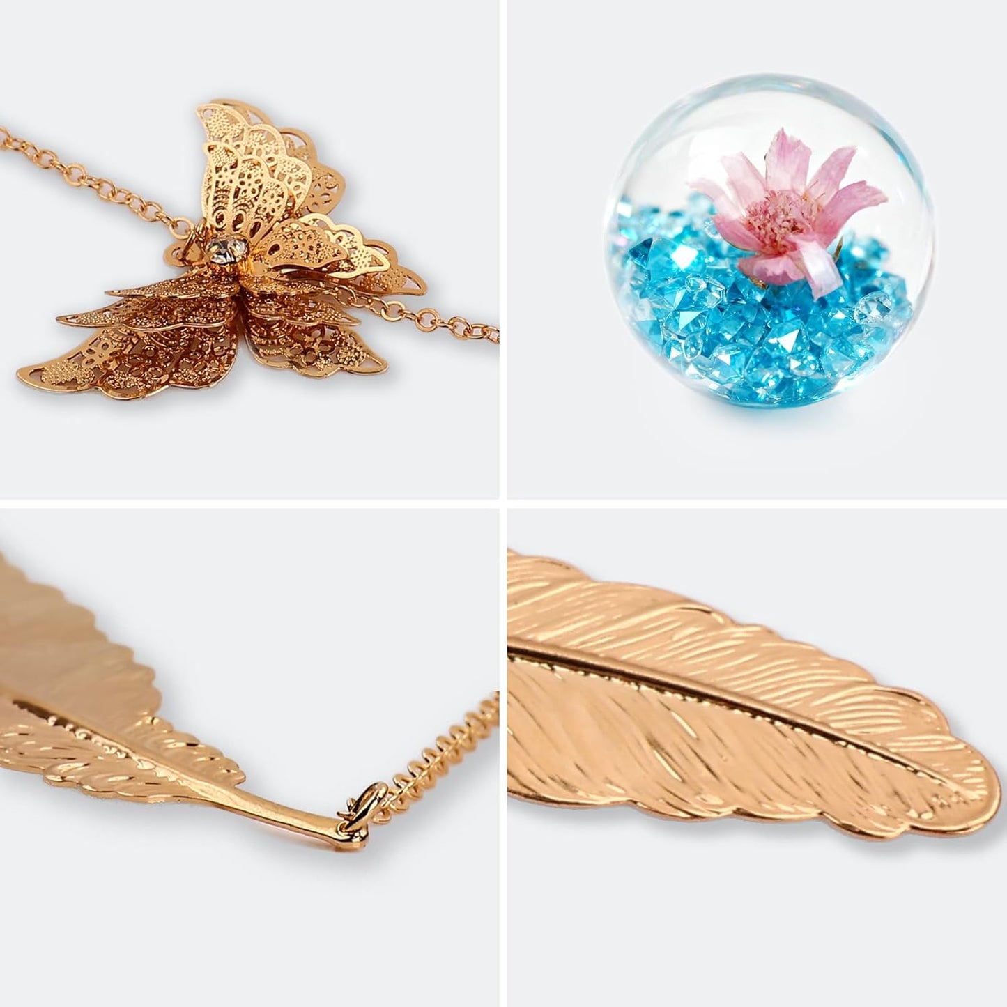 Metal Feather Bookmark with Butterfly Charm – Christmas Gifts for Women, Teachers & Book Lovers – Stocking Stuffers, Secret Santa, Birthday & Holiday Gift Box