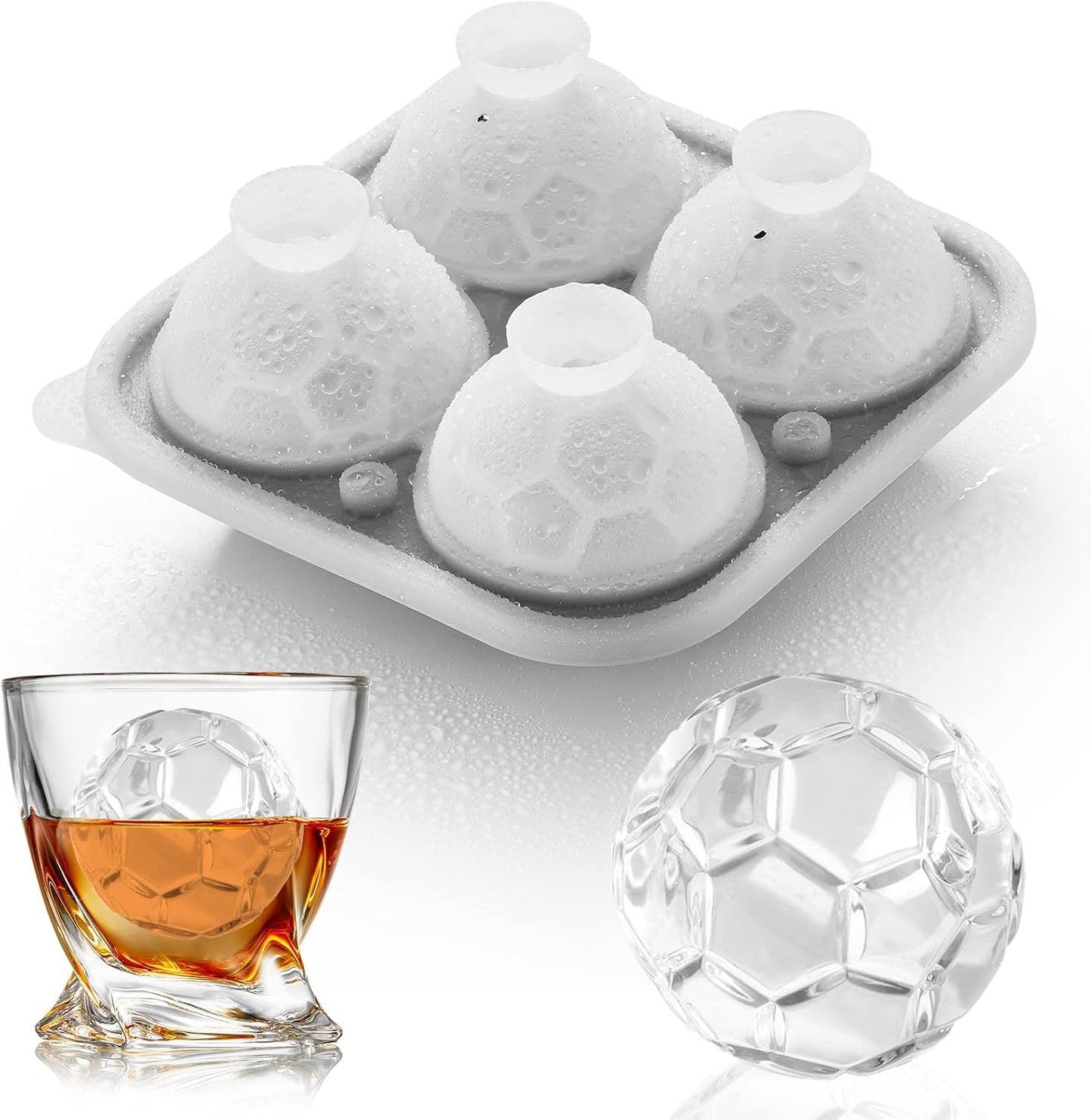 Silicone Soccer Ball Ice Cube Mold Fun Shapes, Novelty Soccer Gifts, 2.2" Large Craft Round Sphere Ice Ball Molds For Game Day, Whiskey, Cocktails, Bourbon