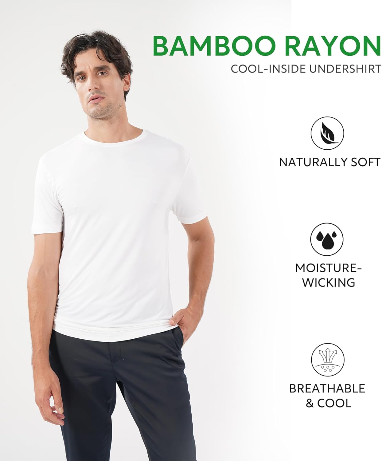 DAVID ARCHY Men's Undershirt Bamboo Rayon Moisture-Wicking Crewneck T-Shirts Stretch Tees for Men, 3 or 5 Pack