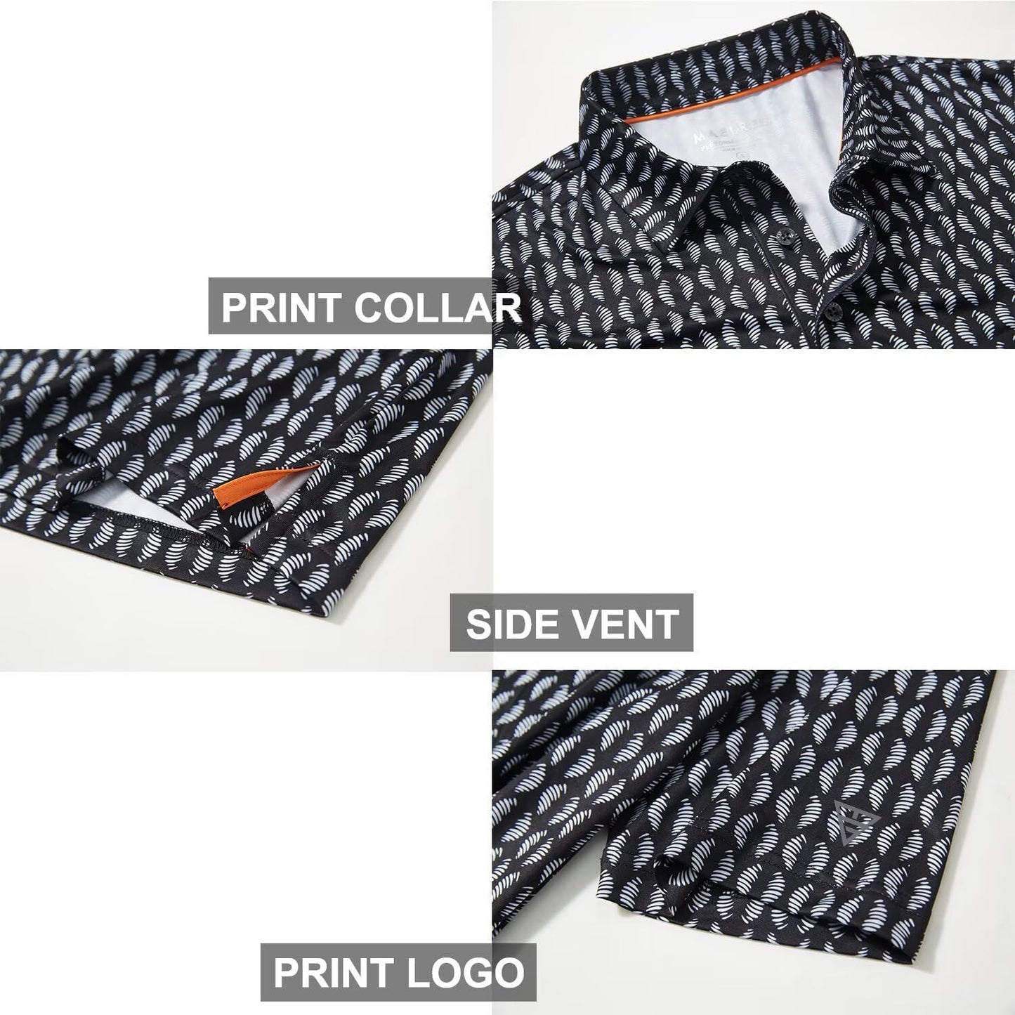 Golf Shirts for Men Dry Fit Short Sleeve Print Performance Moisture Wicking Polo Shirt