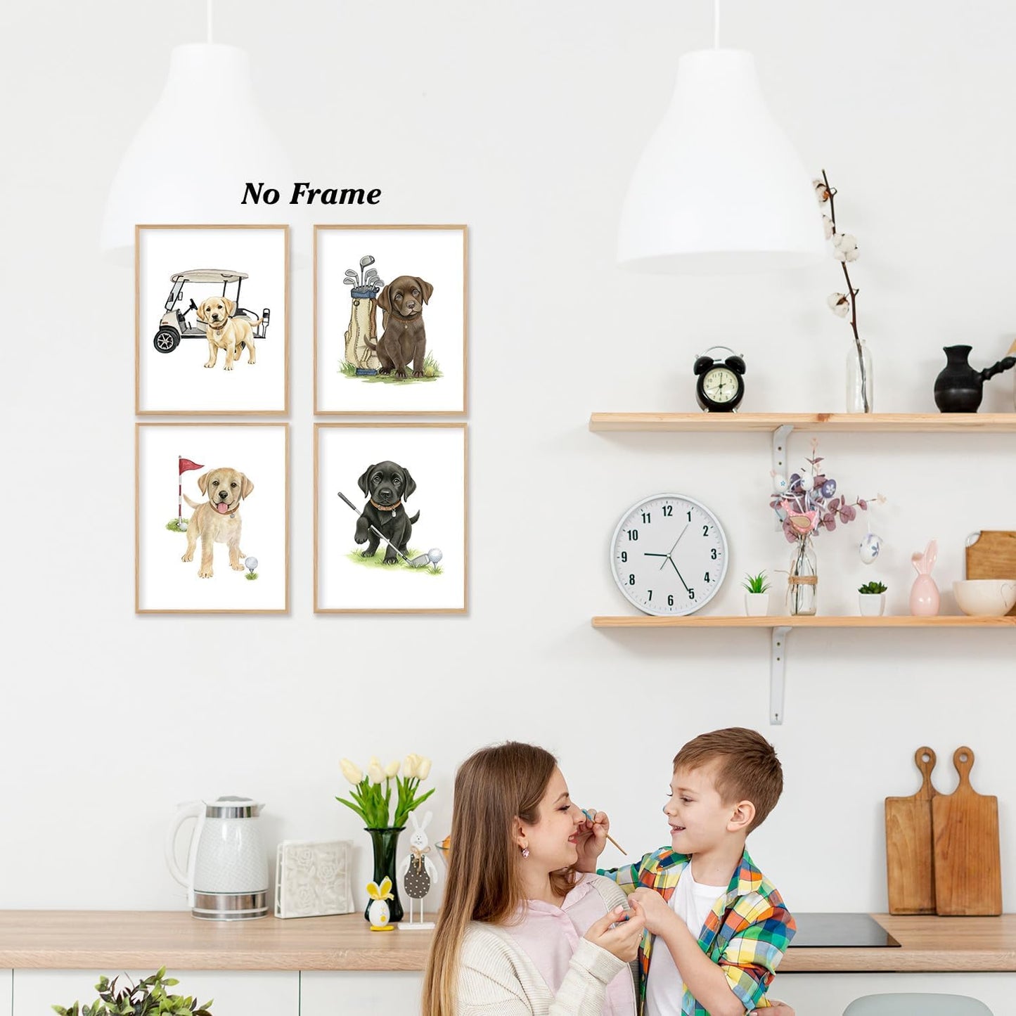 Boat Wades Labrador Retriever Puppy Golf Wall Art Prints Set of 4, Gifts for Labrador Dog Lovers, Funny Lab Dog Golfer Posters Pictures Wall Decor for Home Office Kids Nursery, 8x10 Unframed