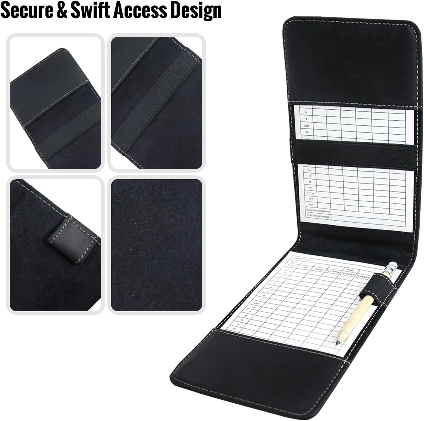 Leather Golf Scorecard Holder: USA Genuine Crazy Horse Leather Golf Yardage Book Cover with 1 Scorecard 1 Pencil Golf Notebook Back Pocket Cool Golf Gifts for Him Golfers Men