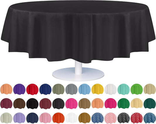 Grandipity 12 Pack Premium Disposable Plastic Tablecloth 84" Inch Decorative Round Table Cover - Dark Grey