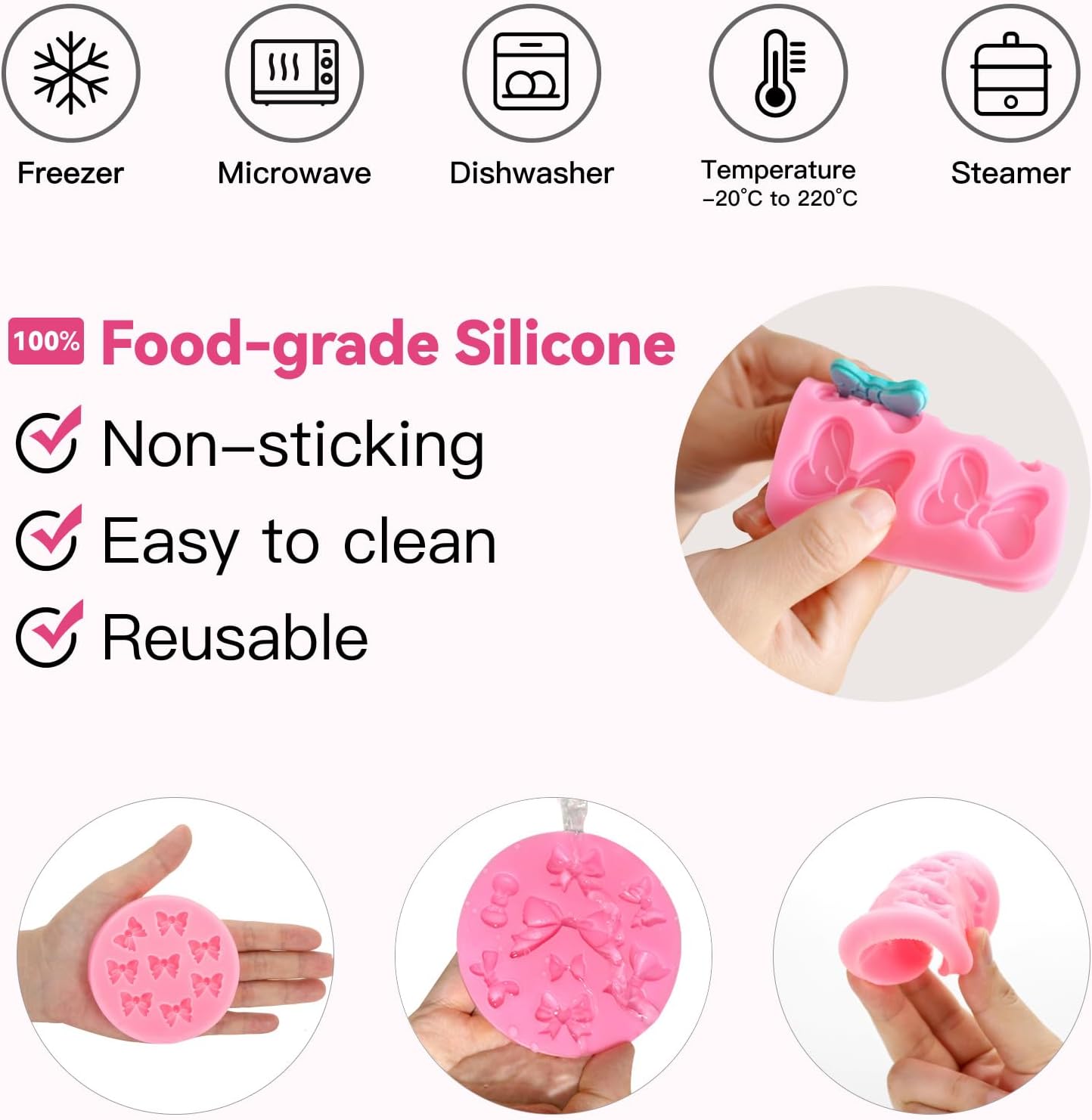 4 Pcs Bow Mold Fondant Bow Silicone Mold Chocolate Candy Cake Pop Molds Bow Molds for Cake Decorating, DIY Desserts, Fondant,Clay