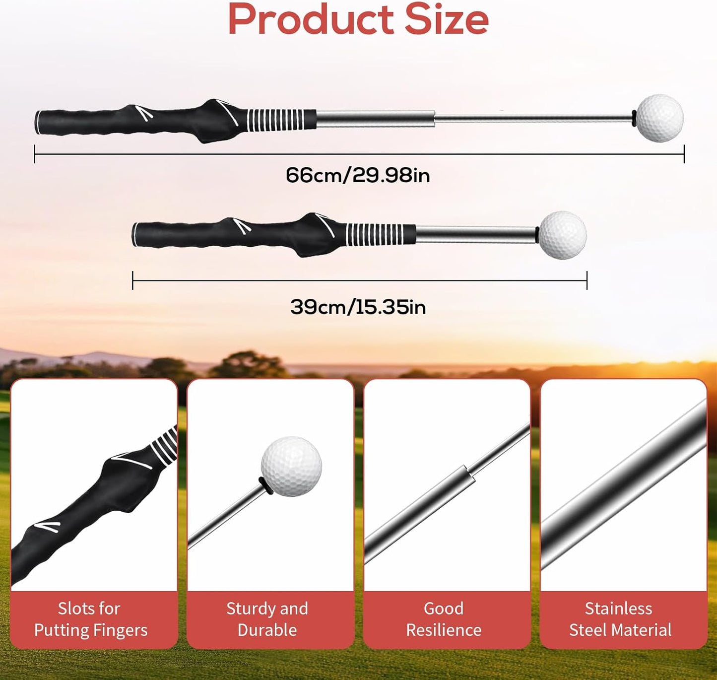 Retractable Golf Swing Trainer, Golf Grip Trainer, Golf Training Aid for Warm-Up, Golf Swing Training Aid, Grip Trainer Golf Club, Strength & Tempo Training for Chipping Hitting