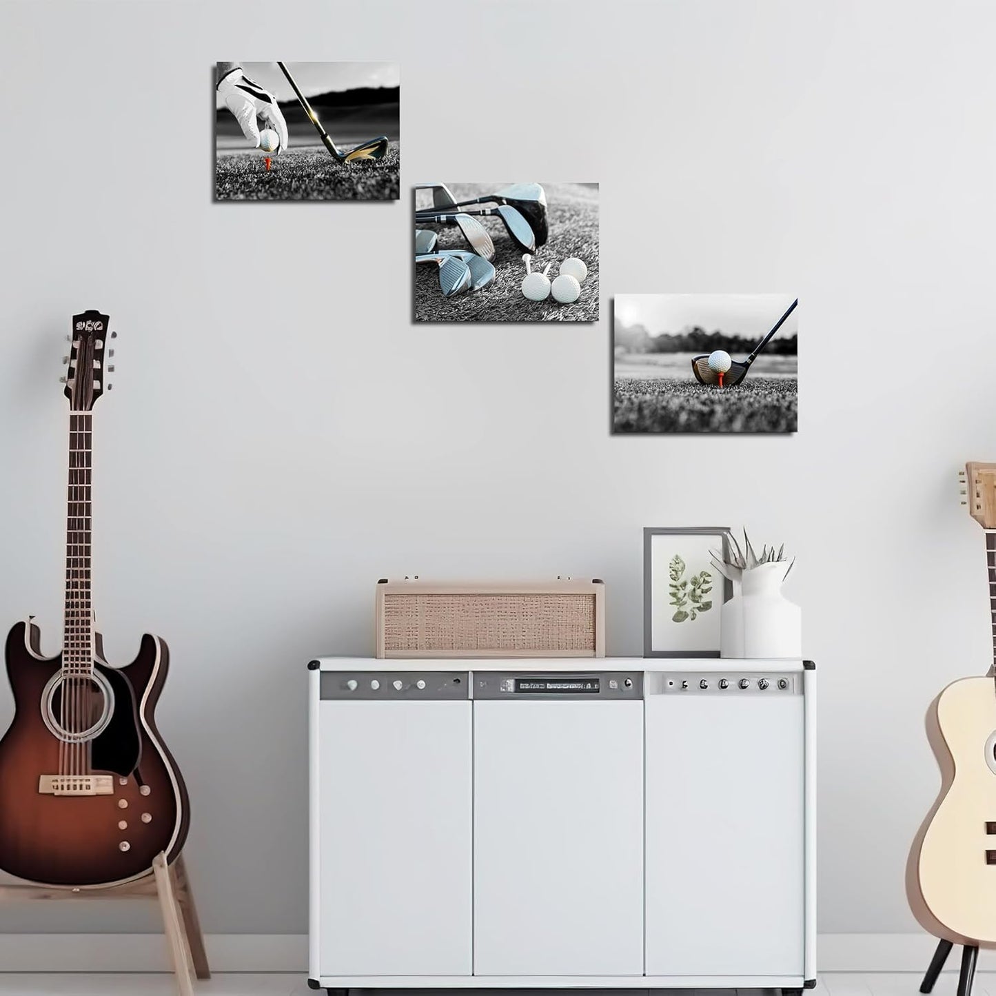 Sepwrol Golf Canvas Wall Art Black White Golf Ball and Golf Club Picture Sport Theme Poster Printing Artwork for Home Living Room Bedroom Office Wall Decor 12"x16"x3