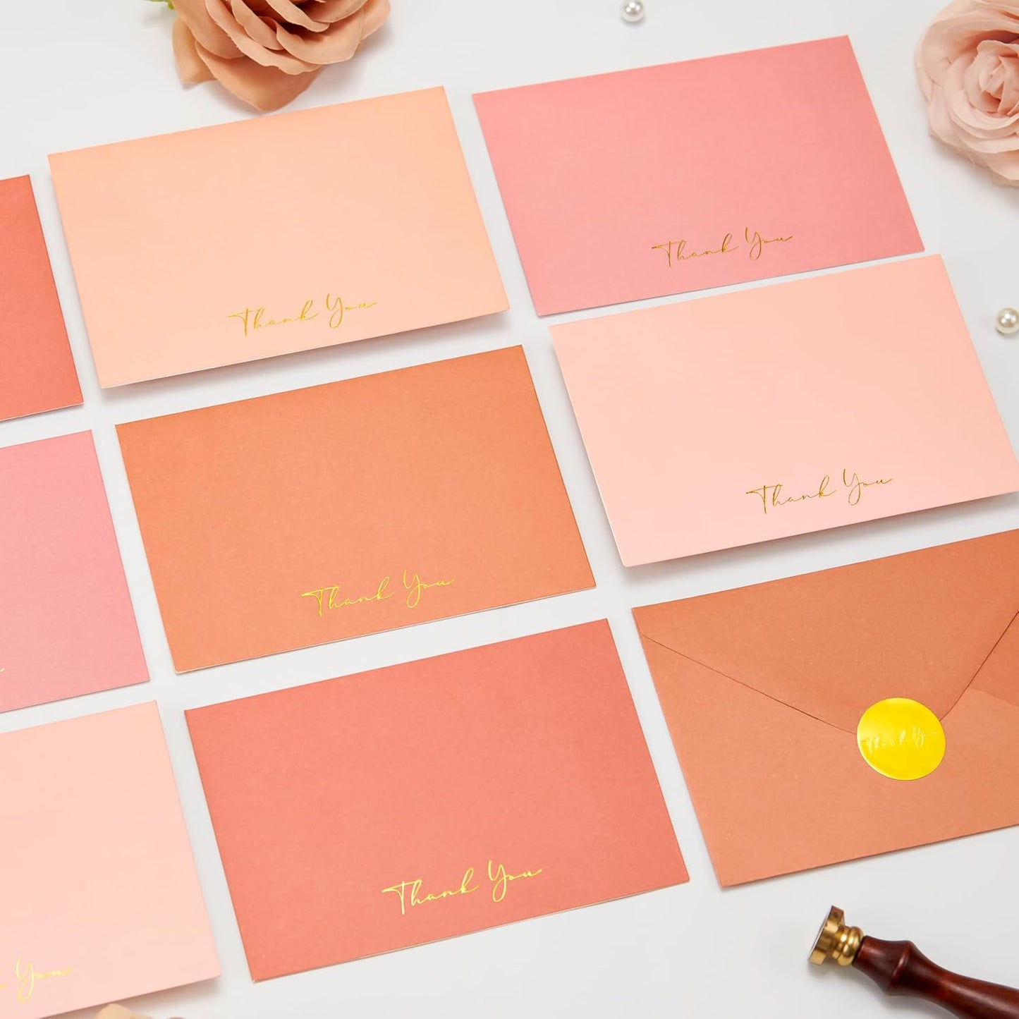 Crisky Pink Thank You Cards with Envelopes & Stickers， 50 Pack Gold Foil Bridal Shower Graduation Thank You Cards Small Business, Wedding Baby Shower Birthday Funeral Notes Bulk