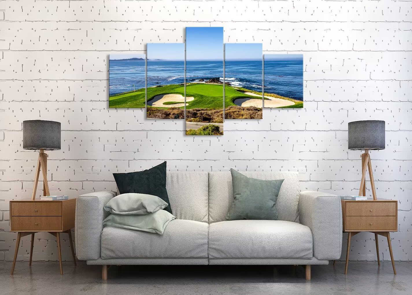 chenchenArt USA California Golf Course Wall Art Picture Golf Course Wall Decor for Living Room Bedroom Home Decorations Golf Artwork Canvas Prints Framed Ready to Hang(60''W x 32''H)