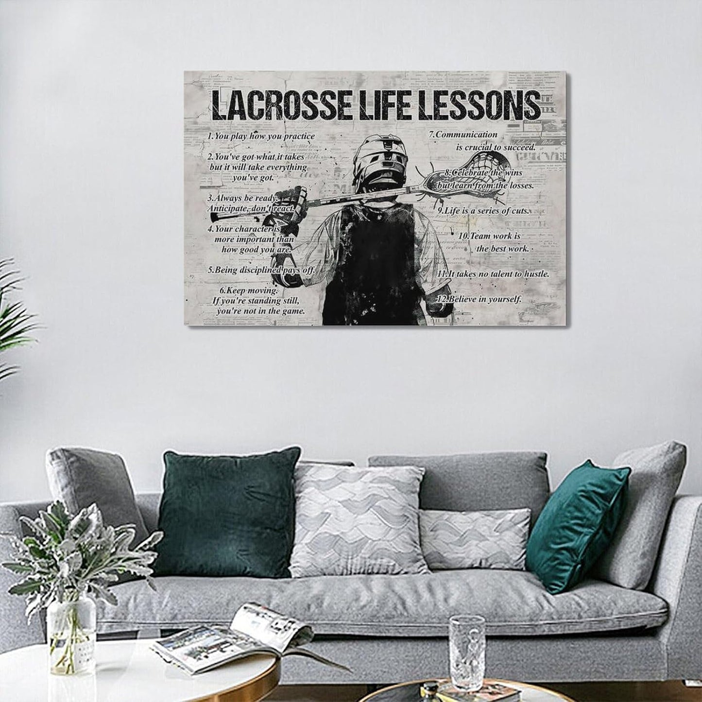 Lacrosse Sports Wall Art Lacrosse Life Lessons Wall Decor Lacrosse Sign Retro Poster Boy Men Room Motivational Decorations Canvas Print Painting Artwork For Bedroom Bathroom Living Room 24"x16"