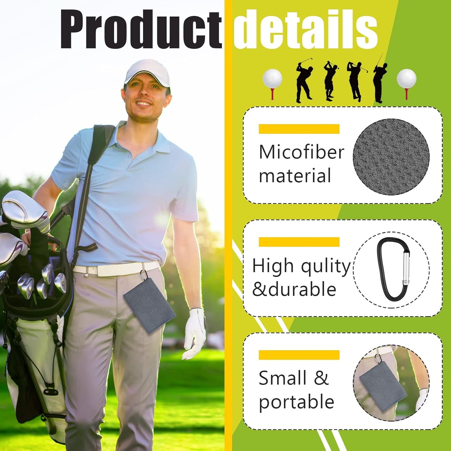 Cindeer 6 Pack Large Golf Towels, 16" x 24" Tri-fold Golf Towels, Microfiber Fabric Waffle Pattern Golfing Towel Portable with Heavy Duty Clip for Golfing Bag Remove Sand Dirt Mud Sweat(Dark Color)